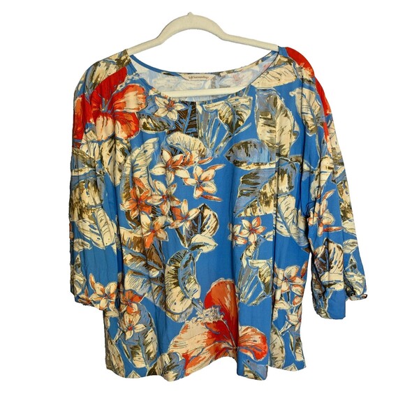 Soft Surroundings Aldea Top Blouse 3/4 Sleeve Tropical Floral Size L - Picture 1 of 8